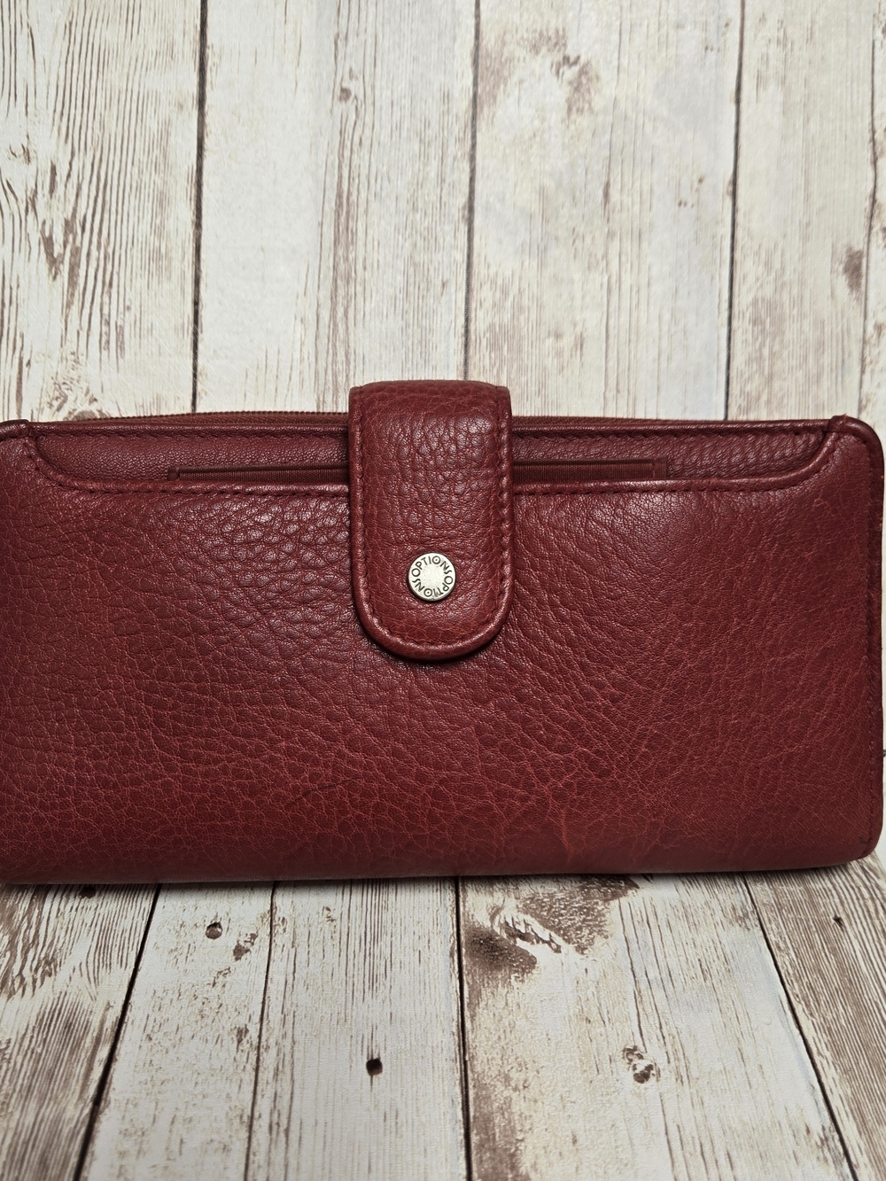 Options by Buxton Red Genuine Leather Checkbook Wallet Organizer